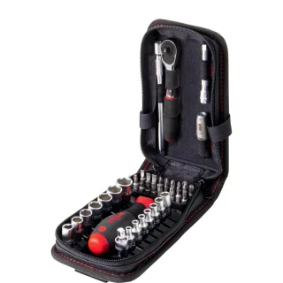 Wiha Steckschlüssel- und Bit Set 1/4 zoll 41-teilges Set mit Funktionstasche mit Gürtelclip - 44684