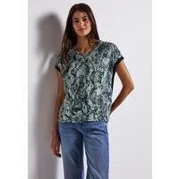 STREET ONE Shirttop mit gemusterter Front aus Viskose und V-Ausschnitt