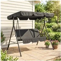 Outsunny Hollywoodschaukel Schaukelbank mit verstellbarem Dach, 3-Sitzer, mit verstellbarem Dach, Schwingbank, 1 tlg., Gartenschaukel, Stahl Schwarz 172 x 110 x 153 cm