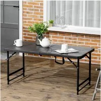 Outsunny Gartentisch Campingtisch Buffettisch mit Stahlgestell (Terrassentisch für 4 Personen, 1-St., Höhenverstellbarer Klapptisch), HDPE 118 x 60 x 74 cm, Dunkelgrau
