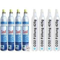 BlueCraft CO₂-Zylinder CO2-Kartusche Soda 425g für je bis zu 60 Liter Sprudel Wasser, 4 St., abgefüllt in Deutschland - geeignet für SodaStream Wassersprudler