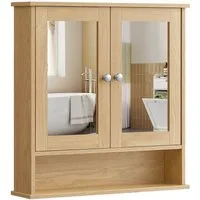 VASAGLE Spiegelschrank Badschrank, Wandschrank, Hängeschrank, Wandmontage mit 2 Spiegeltüren und offenem Fach, 56.5 cm x 58.5 cm x 13 cm