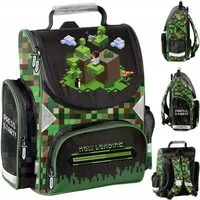 PASO Schulranzen Schulranzen Jungen 1. Klasse Pixel Green – Ergonomisch & Robust