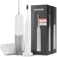 Zahnheld Elektrische Zahnbürste Schallzahnbürste Gero mit Munddusche & Etui weiß, 10 Wochen Akku, Elektrische Zahnbürste & Zahndusche, Mundpflege, Reisezahnbürste mit Schall, Water Flosser, Wasserstrahl