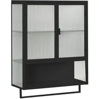 REDOM Hängeschrank Wandmontiertes Sideboard (60 cm moderner Hängeschrank mit Glastüren und zwei Türen, mit zweistufigem geschlossenem Stauraum, offenem Regal und Handtuchhalter)