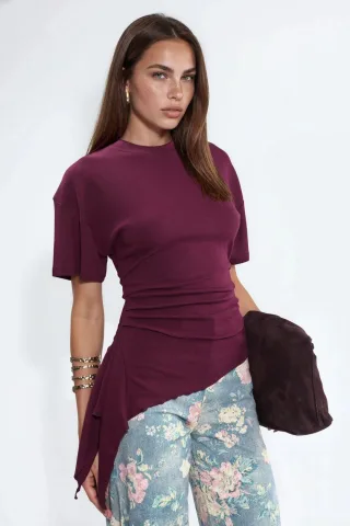 Oversized Crew Neck Drapé-Bluse