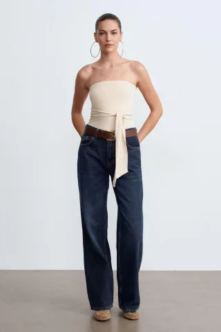Schlanke Passform Strapless Bandeau-Bluse
