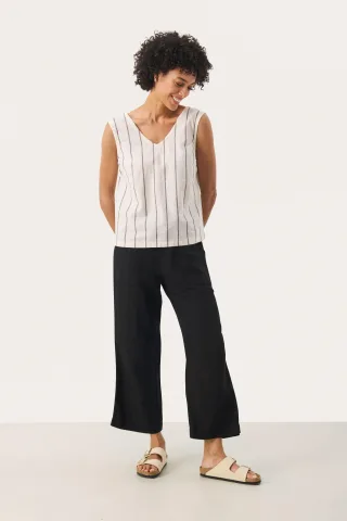 Kurzarm-Bluse Lockere Passform Eggnog and Brown Stripe white