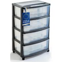 M home Rollcontainer Schubladenrollwagen PLS6221 Rollcontainer Schubladenschrank Kunststoff, (Spar-Set, 1 St., Rollwagen mit 4 Schubladen und 4 Lenkrollen), mit 4 Schubkästen / mit Rollen / pflegleicht