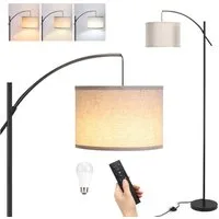 FIMEI Stehlampe LED-Stoffschirm-Stehlampe 9W, stufenlos dimmbar, E27-LED-Leuchtmittel, 3 Farbtemperaturen, Fernbedienung + Fußschalter