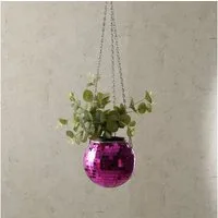 SATISFIRE Blumentopf Hängende Blumenampel Discokugel Spiegelkugel als Blumentopf 15cm pink