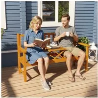 Outsunny Bank 3-Sitzer Sitzbank mit Tisch, Parkbank mit Armlehne (Holzbank, 1-St., Gartenbank), für Balkon, Terrasse, Hellbraun, 153 x 56 x 91 cm