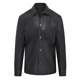 Schwarze, ungef�tterte Trucker-Western-Hemdjacke aus Leder f�r Herren - Abilene