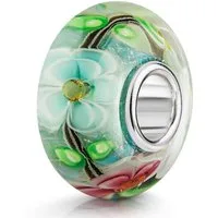 Materia Bead Blumen Blüten mit Zirkonia und Glitter Blau Rot Grün 925 Silber 943, Hülse aus 925 Sterling Silber