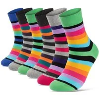 sockenkauf24 Basicsocken Damen Socken Bunt Ringelsocken Gestreift Baumwolle mit Komfortbund (6-Paar, 39-42) ohne Naht - 11979