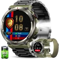 blackview Militärische Smartwatch für Herren mit 960mAh(30 Tage),Telefonfunktion Smartwatch (1.45 Zoll, iOS/Android), 3-tlg., 3 x Riemen / 2 x Riemen und Ladekabel, Sprachassistent,LED-Taschenlampe,Kompass,150+ Sportmodi,Schritten,IP68