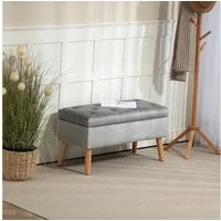 HOMCOM Sitzbank mit Stauraum, Deckel, Samtoptik (Truhenbank, 1-St., Polsterbank), für Flur Schlafzimmer Wohnzimmer, Gummiholz 80 x 35 x 42 cm Grau