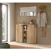 Home affaire Garderoben-Set TATIO, 3-tlg. Garderobenkombination, Breite:157cm, Rillenfräsung, (Set, 3-St., Set, best. aus: 1 Spiegel, 1 Garderobenpaneel, 1 Schuhkommode), Garderobenkombination, Flur-Möbel,Diele, Kombination, Kombi