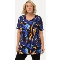 Ulla Popken Longshirt Longshirt Blätter A-Linie V-Ausschnitt Halbarm
