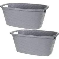Koopman Wäschekorb Wäschewanne Kunststoff Pastellfarben 2 er Set (Set, 2 St., Packung), 2 Stk, 35 Liter, Grau, Rattan-Optik, Kunststoff