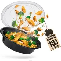 BigDean Lunchbox 15 Stück runde Meal Prep Boxen 700ml BPA frei wiederverwendbar, Kunststoff, (Set, 15-tlg., Meal Prep, Behälter + Deckel), Gefrier & Mikrowellen & Spülmaschinen geeignet, Auslauf & Luftdicht