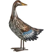 Dehner Gartenfigur Ente, Metall, ca. 30 x 44 x 16 cm, silber / braun, Gartendeko frostbeständig, Dekoartikel Indoor / Outdoor