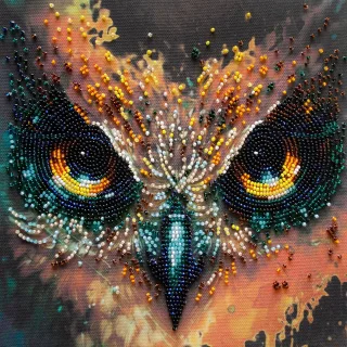 Perlen-Stickbild "Eule", 20 x 20 cm