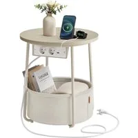 VASAGLE Beistelltisch, rund, mit Steckdose, USB-Anschlüsse, mit Korb aus Stoff, Ø45 cm