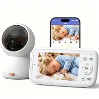 Boifun Video-Babyphone 360 Grad Babyphone mit Kamera, 4'' IPS WLAN Video Babyfon, IR Nachtsicht 17600mAh 3X Zoom 360° Ansicht Zwei-Wege-Audio Temperaturüberwachung, 1-tlg., Nachtsicht, Bereich alarme, Temperatur, Baby Kamera und APP, Unterstützt Mehr