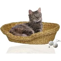 Rohrschneider Tierkorb Komfortables Katzenkörbchen aus Wasserhyazinthe geflochten, Katzenbett