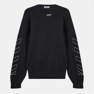 Herren Off-White Bestickter Regular Fit Rundhals-Pullover in Schwarz/Creme