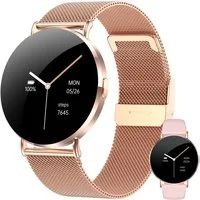 Levowatch EVE Damen Smartwatch, extraflach, Sprachsteuerung, AMOLED Always-On Smartwatch (4 cm/1,3 Zoll, Android und iOS) Fitness Tracker Uhr, Blutdruck, Periodenzyklus, wasserdicht, 7mm Metallgehäuse, 4-teilig, Anruf Funktion, 41mm Damen-Größe, Spor
