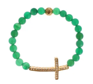 Nialaya Jade Stein Gold CZ Kreuz 925 Silberarmband