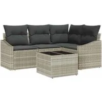 vidaXL Gartenlounge-Set Sofa Set mit Kissen 5 pcs Hellgrau Poly-Rattan, (5-tlg)