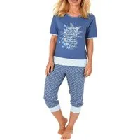 Normann Pyjama Zweierpack Damen Capri Pyjama Schlafanzüge Kurzarm mit Rundhals