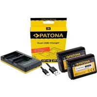 Patona 3in1 Zubehör Set für die Sony Alpha 6000 6300 6400 Kamera-Akku NP-FW50 950 mAh (7,2 V), Premium Kamera Akku Ersatz, 950 mAh 7,2 V inkl. USB-C Ladegerät