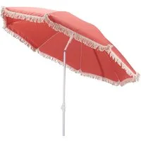 Meinposten Sonnenschirm Fransen 155 cm Mediterran Koralle neigbar UV Schutz 30+ Tragetasche, LxB: 190x155 cm, abknickbar
