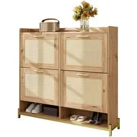 Refined Living Schuhschrank Schuhregal in Holzoptik, mit 4-türiger Schuhschrank, Flurschrank (108,5 cm (L) × 24 cm (B) × 100 cm (H), Schuhschrank schmal Flur, Flurschrank platzsparend, Schuhaufbewahrung modern, Schuhkommode, Schuhaufbewahrung, Aufbew