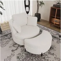 HAUSS SPOLE Drehsessel mit Sherpa-Gewebe,Lesesessel Drehstuhl mit Kissen & Stauraumhocker (Polsterstuhl Relaxsessel mit 360°-Funktion), Drehstuhl für Wohnzimmer, Schlafzimmer und Arbeitszimmer