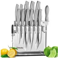 D.Perlla Messer-Set 14 tlg Messer Set, Messerhalter aus Acryl (14-tlg), mit ergonomischer Griffe, silber