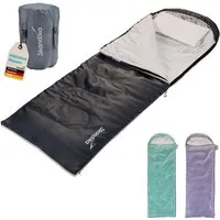 Skandika Schlafsack Schlafsack Rechteckiger Skye, 3 Jahreszeiten, Innentasche mit Klett (Packsack mit Kompressionsbändern und Schutzhaube), mit Kissen, koppelbar, 220 x 75 cm, 250g/m² Mikrofaserfüllung