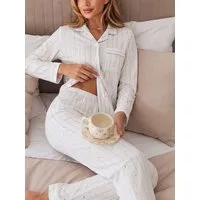 Elegant Love Pyjama Damen-Schlafanzug aus Baumwolle – atmungsaktive Nachtwäsche & Homewear (Set, 2 tlg., Langarmoberteil und lange Schlafhose) Loungewear-Set – gestreifter Hausanzug mit Brusttasche