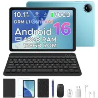 POCKAM P10 10 Zoll Android 16 Tablet mit Tastatur, 128GB ROM, 8800mAh, 120Hz Tablet (10", 128 GB, Android 16, WIFI, 48GB RAM (8 + 40 GB erweitert), Gemini AI, Widevine L1, Face Unlock)