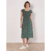 Apricot Midikleid Florales Midikleid mit gesmokter Taille