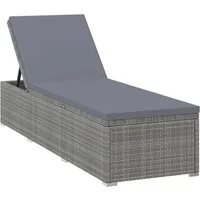 vidaXL Gartenliege Sonnenliege mit Auflage Poly Rattan Grau, 1 St.