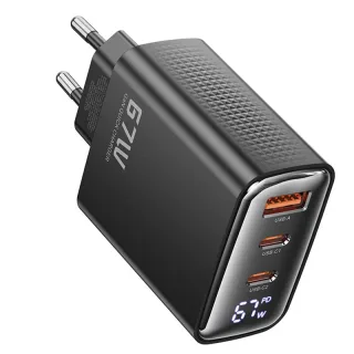 [GaN Tech] Toocki TCT67-22 67W 3-Port USB PD Charger with Digital Display USB-A+2USB-C PD Fast Charging Wall Charger Ada