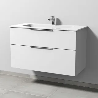 Sanipa 3way Keramik-Set Design Keramik-Waschtisch und Unterbau mit 2 Auszügen, Weiß-Soft UM48143