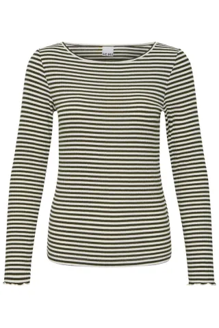 ICHI - Streifenpullover - Ihcella beige/grün - Gr. - S