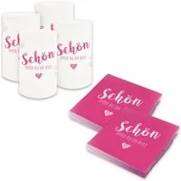 itenga Papierserviette itenga 6x Windlicht + 40x Servietten - Schön dass du da bist - Fuchsia