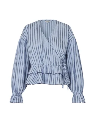 mbym - Gestreifte Wickelbluse - Rothko-M blau - Gr. - XS